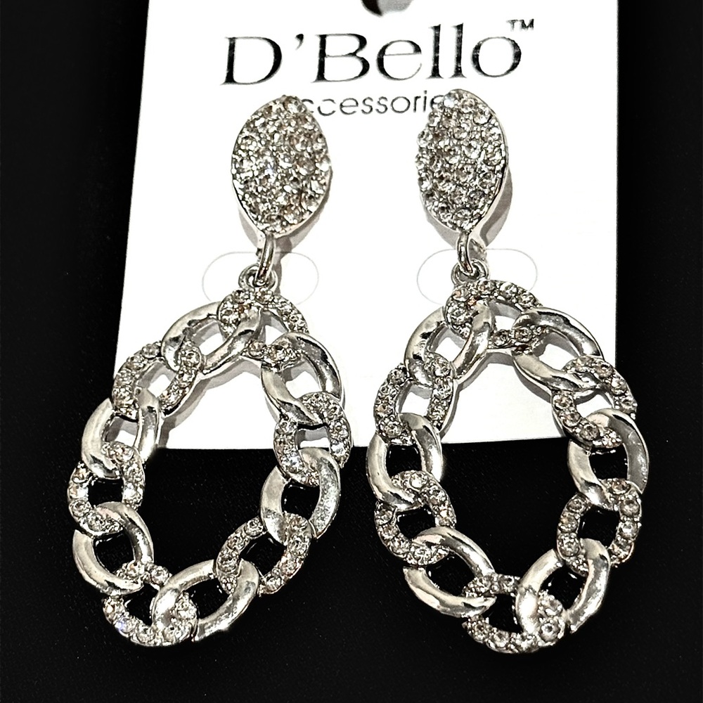 Silver and Rhinestone Chain Link Earrings